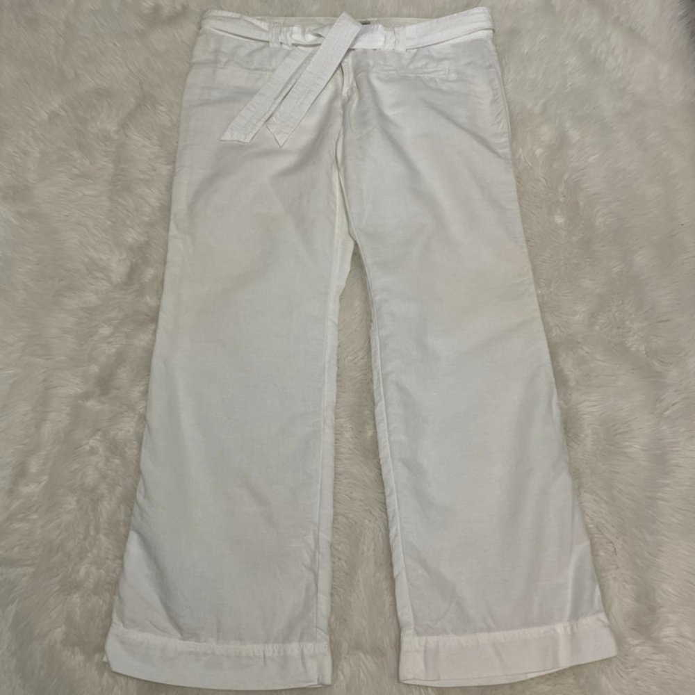 Converse One Star White Cotton Linen Beach Pant with waist Tie Belt Size 14